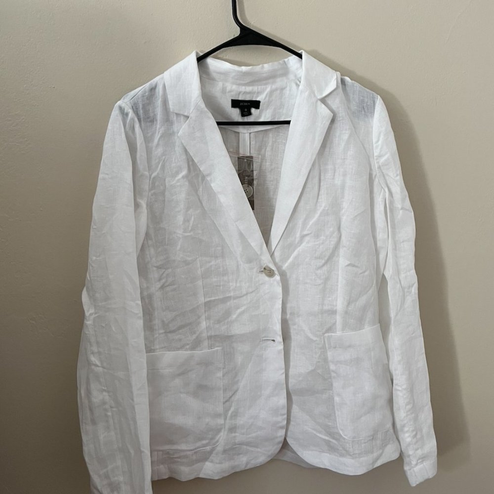 NWT J. Crew White Linen Blazer - Size 8